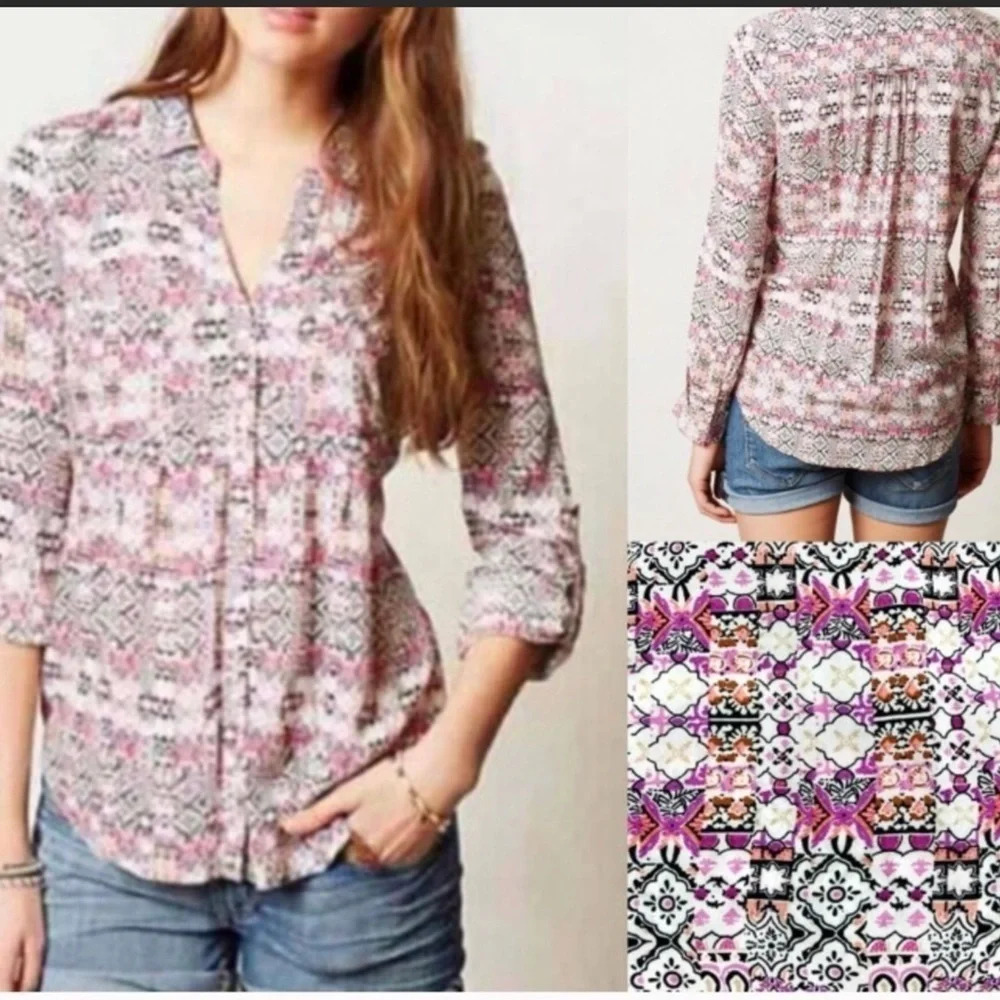 Anthropologie Maeve Islet Floral Button Down Top S